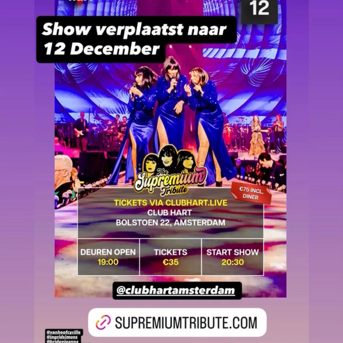 The Supremium Tribute in Club Hart is verplaatst naar 12 december&nbsp;2026!